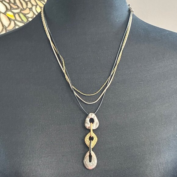 Chico's Necklace Jewlery Statement 20" Adjustable Silver Gold Tone Y Drop Cord - Picture 2 of 9